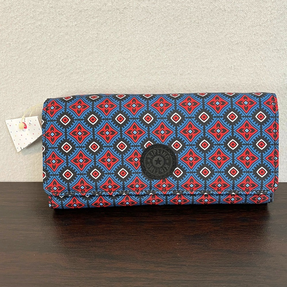 Kipling Money‎ Land Printed Snap Wallet Geometric Blue Red